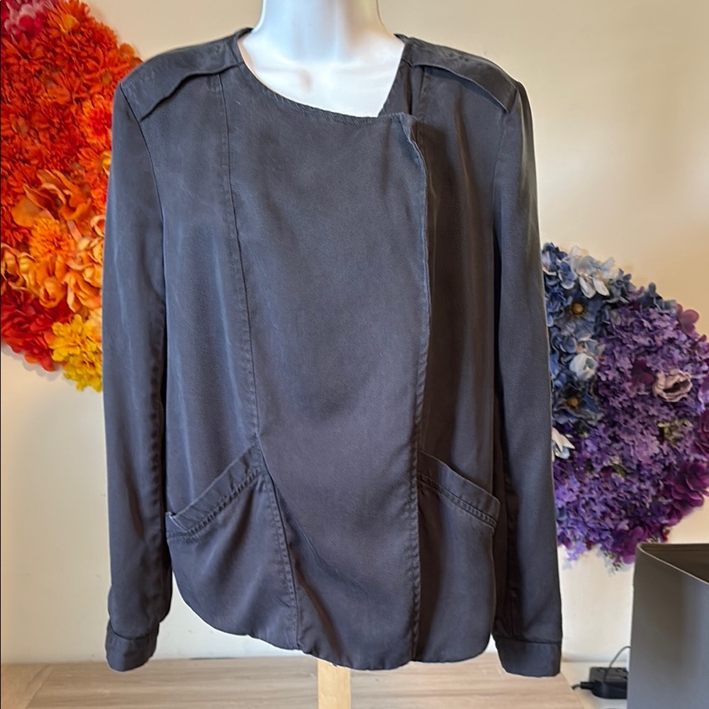 ASTR Gray Drape Full Zip Biker Moto Roll Tab Snap Sleeve Jacket - Picture 5 of 15